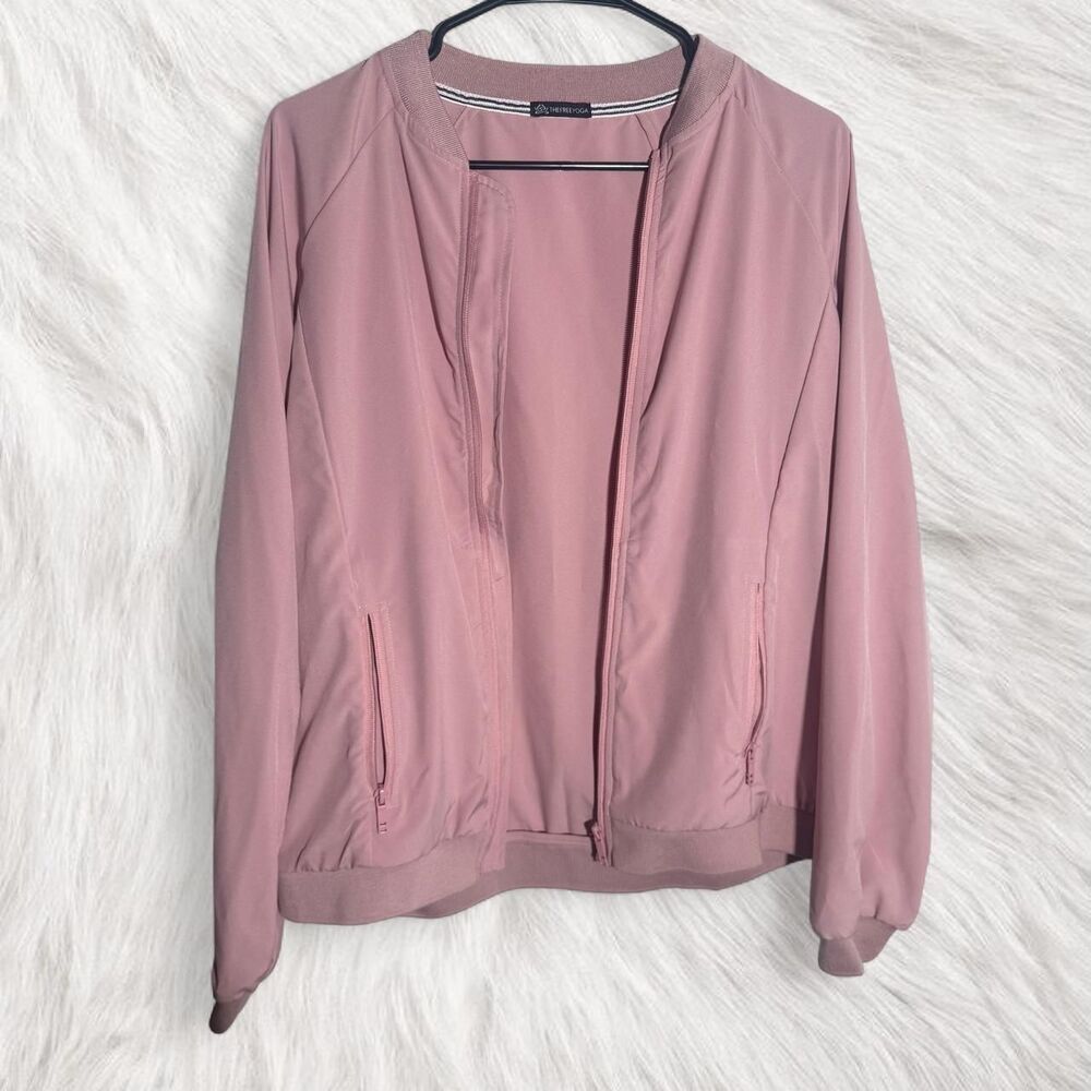 The Free Yoga pink lightweight zipper bomber jacket XL with side pockets, new